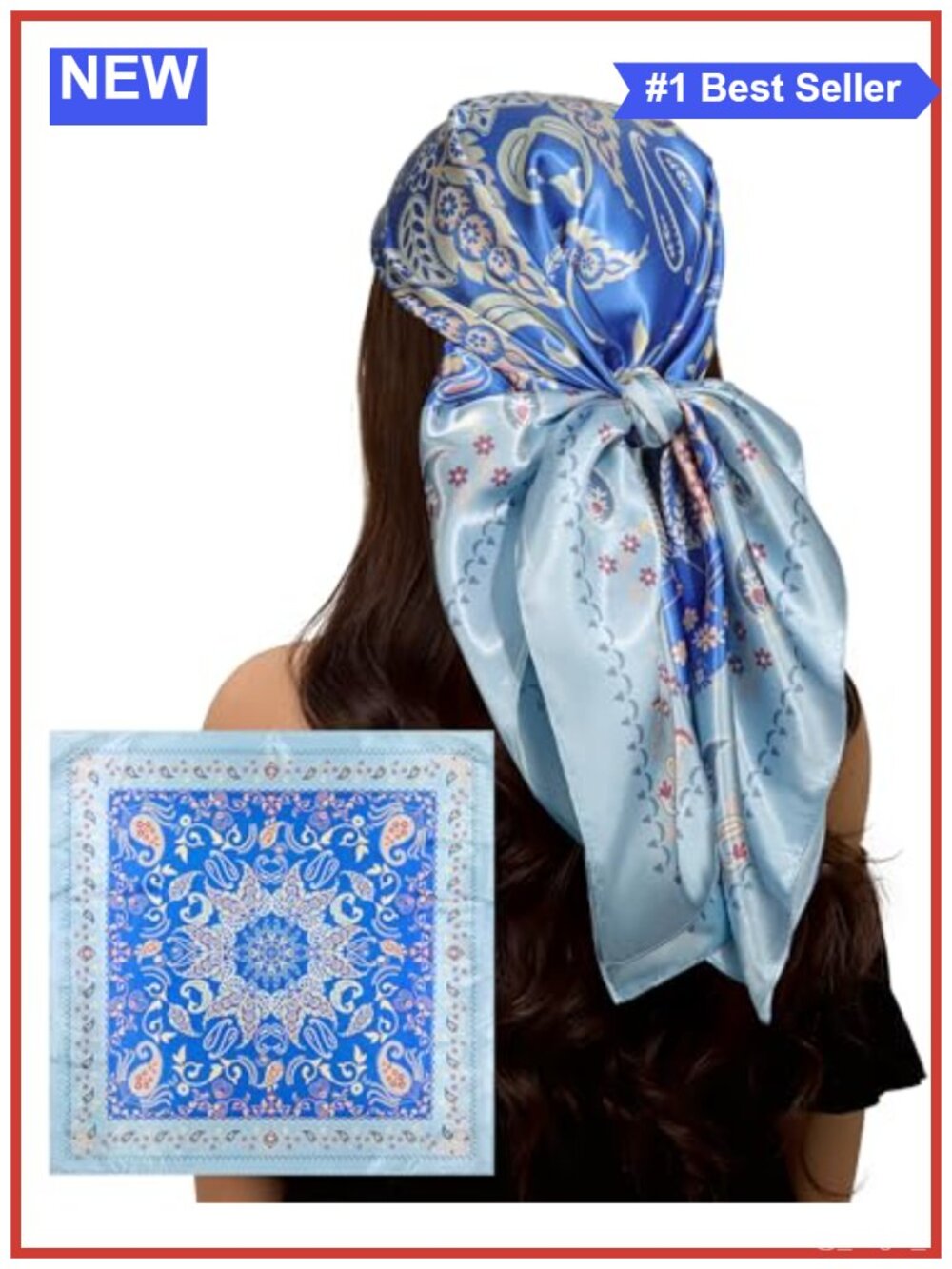 35" Large Silk-Like Satin Scarf Hair Wrap Sleep Mask Paisley